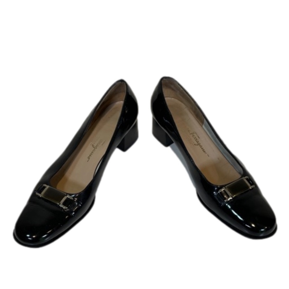 Classic Salvatore Ferragamo Patent Leather Block Heels Black 10 2A